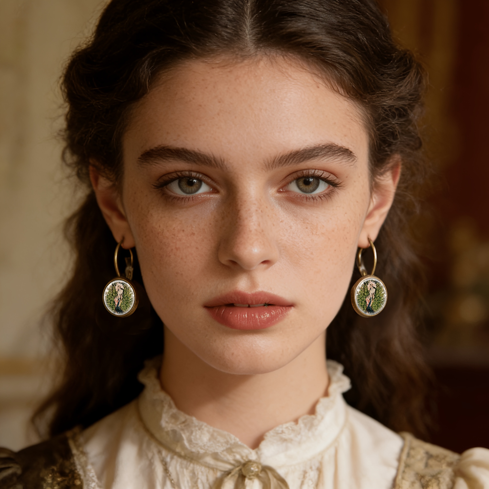 Antique Cyan Round Classical Earrings with Artistic Design